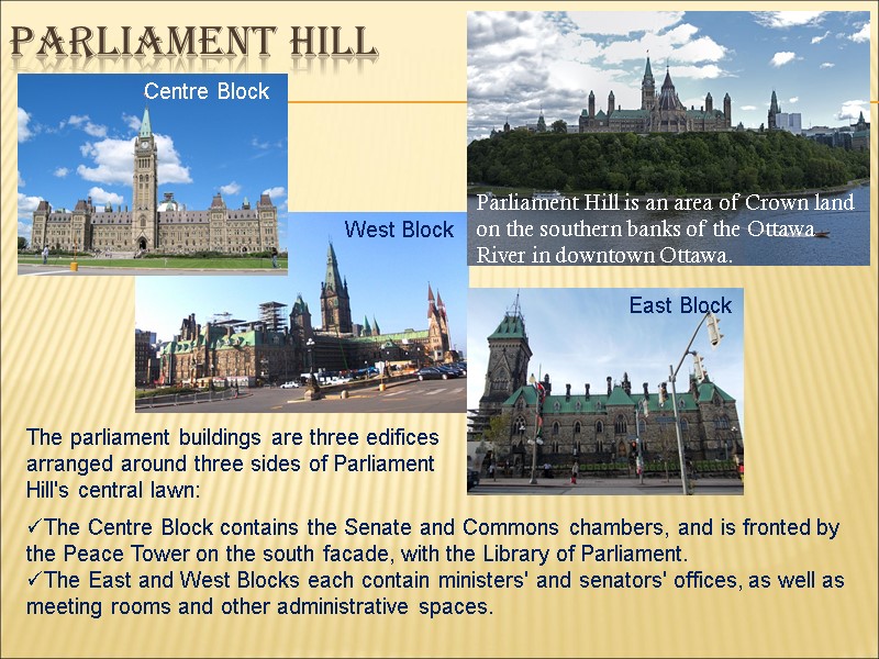 Parliament hill Parliament Hill is an area of Crown land on the southern banks